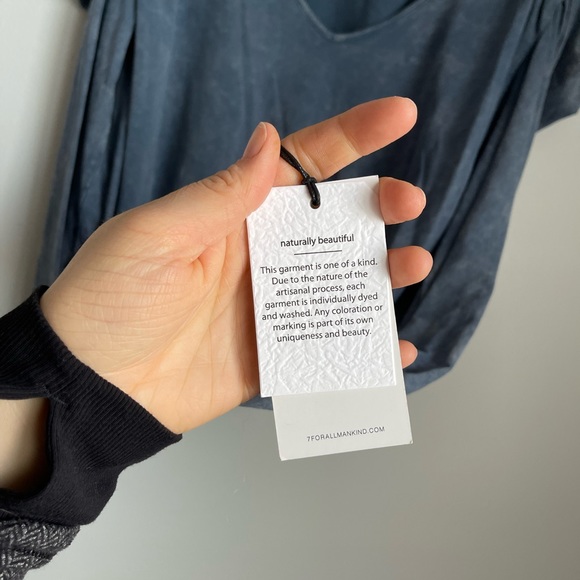 7 For All Mankind Blue Puff Shoulder Long Sleeve V-Neck Shirt Size Small - Picture 5 of 9